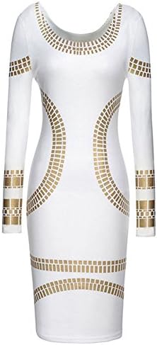 YCJUJU Pencil Bodycon Dress, Long Sleeve Bronzing Skirt for Women Office ladies (XXL, White)