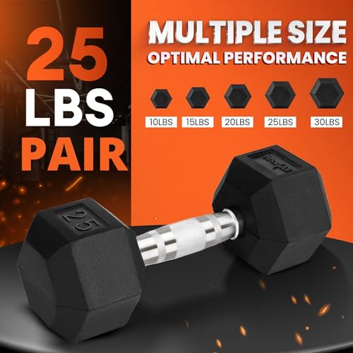 Yes4All Encased Hex Dumbbells Pair, Chrome or Rubber Grip Anti-Slip Hand Weights 10-30 LBS