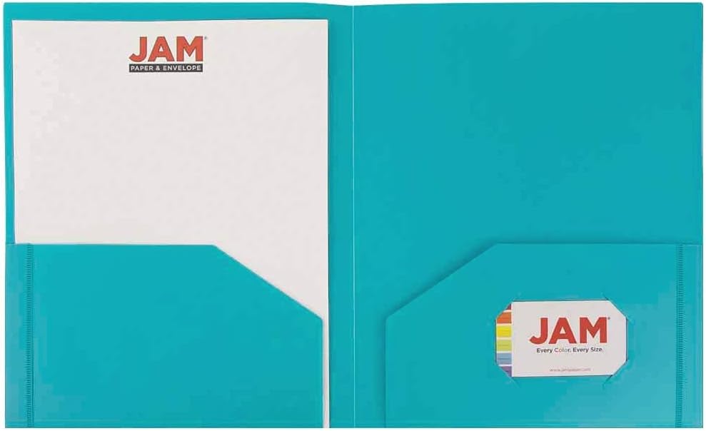 JAM PAPER Heavy Duty Plastic 2 Pocket School Folders - Teal Blue - 6/Pack : Office Products