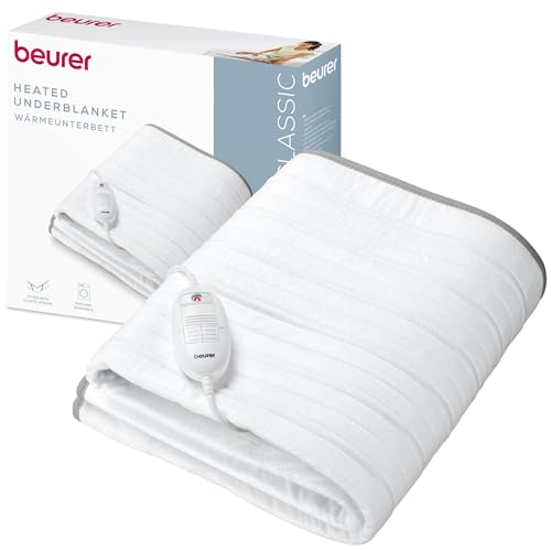 TS 17 Calientacamas eléctrico, Material no Tejido Suave, Antideslizante Gracias a la fijación con Cinta elástica, 3 Niveles de Temperatura, 150 x 80 cm, Sistema de Seguridad