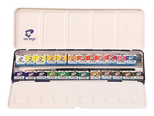 Royal Talens Van Gogh Artists' Solid Watercolors, Metal Box Set of 24 Assorted Colors (20838624)