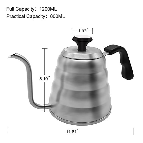 Pour Over Kettle with Thermometer, 1.2L(41floz), Coffee Kettle Gooseneck Drip Kettle Stainless Steel Tea Pot for Stovetop Home Brewing, Camping and Traveling, Pour Over Coffee Maker by ECPURCHASE