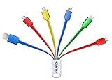 CHAFON Multi Charging Cable Short 3A,6 in 1 Multiple Charge Cord,USB 2.0 to USB C,Micro B,Mini B Connectors Replacment for Cell Phones Tablets,Power Bank and More,Multi-Color,5.3 inch
