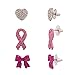 Lux Accessories Breast Cancer Awareness Believe Pave Crystal Box Heart Multiple Stud Earrings Set