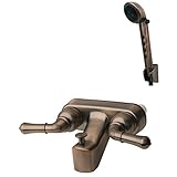 Builders Shoppe 3210BZ/4120BZ RV/Motorhome Replacement Non-Metallic Two Handle Tub Shower Faucet Valve Diverter with Matching Hand Held Shower Set Brushed Bronze Finish