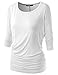 TWINTH Womens 3/4 Sleeve Dolman Drape Top with Side Shirring Loose Fit Tunic Top Plus Size White XX-Large