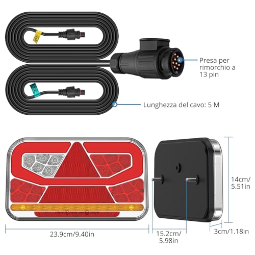 AUTOUTLET 60 LED 12-30 V Rear Light Trailer, 2 Pieces with 5 m Removable Cable and 13 Pin Plug, for Trailer Truck, Caravan Tractor, Waterproof IP65