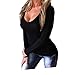 Women's V-Neck Tops Net Yarn Splicing Sexy Long Sleeve Blouse Shirt (X-Large, BLACK)
