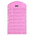 Misslo Pink Jewelry Hanging Non-woven Organizer Holder 32 Pockets 18 Hook and Loops