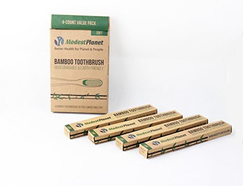 Natural Bamboo Toothbrush by ModestPlanet™ | 4-Pack | BPA-Free| Soft Bristles| Sustainable Material| Ergonomic &amp; Easy Grip Design| Natural Alternative to Plastic
