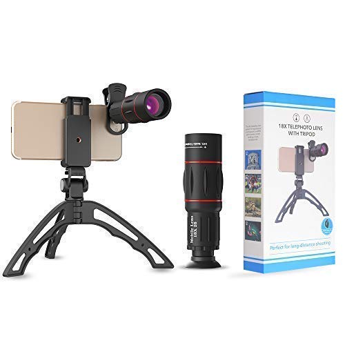 18X Smartphone Telephoto Lens with Tripod, Cell Phone Camera Zoom Lens Kit for iPhone 7, 8, X, 6s Plus, Samsung S8, S9 Most Android Cell Phone