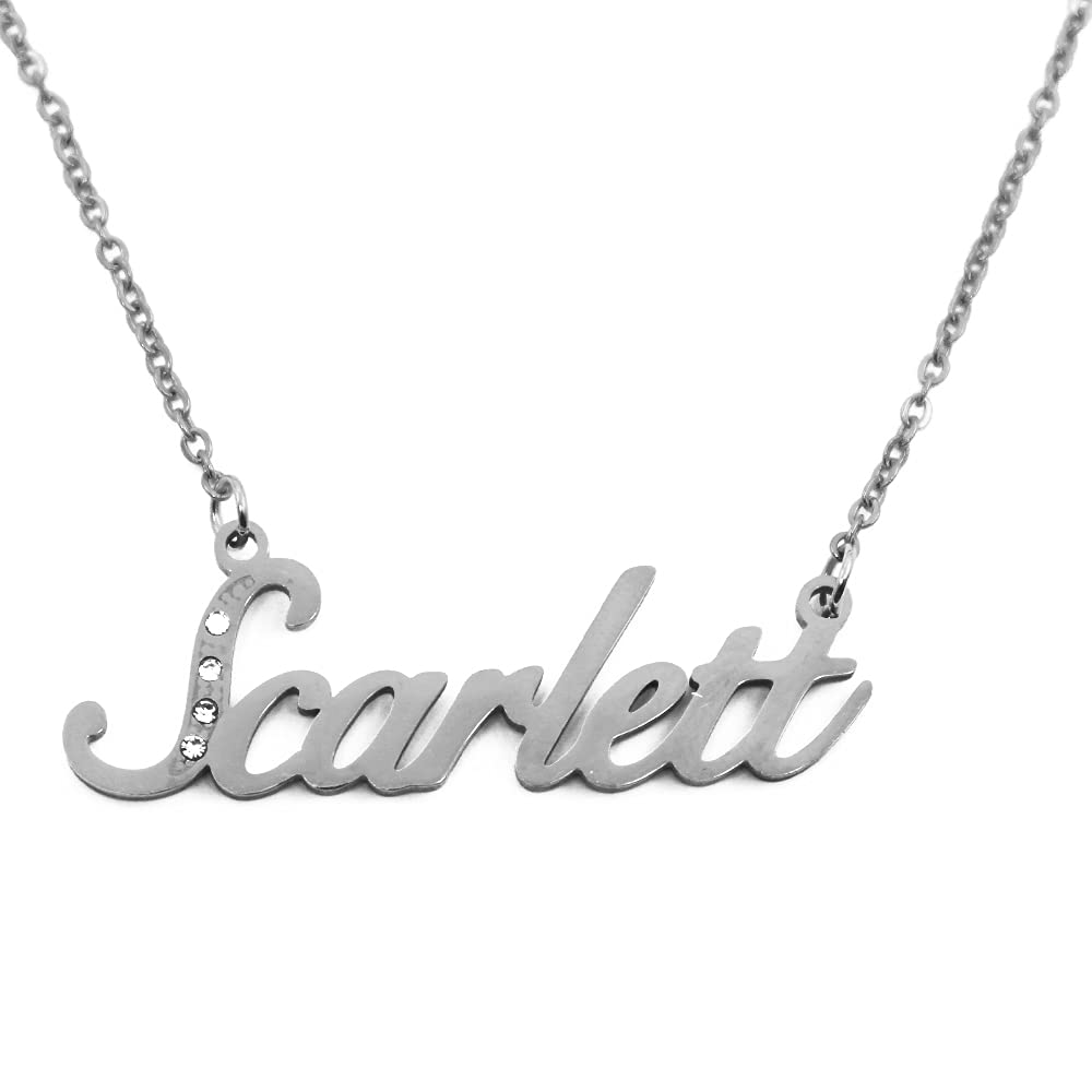 Kigu Name Necklace Scarlett - Silver Tone - Custom Name Necklace - Personalised Jewellery for Ladies- Customised Jewellery for Girls- Custom Pendant Savannah