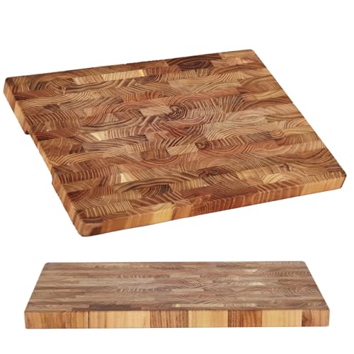 Tabla de cortar de Madera de Teca para Cocina, 40 × 30 × 3 cm, Tabla de Corte de Grano Final, Tabla de Charcutería de Madera, Bloque de Carnicero Grande con Asas Ocultas