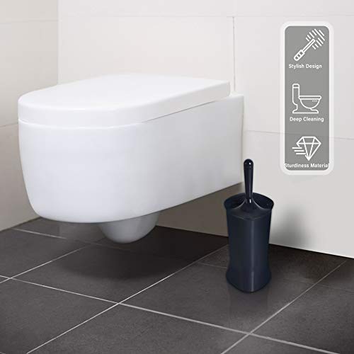 JOOMOON Bathroom Toilet Brush and Holder Set with Lid Anti-Splash, Silicone Bristles, Modern Design with Rim Lip Brush, Space Saving Deep Cleaning Longer Handle, Navy Blue Toilet Bowl Brush
