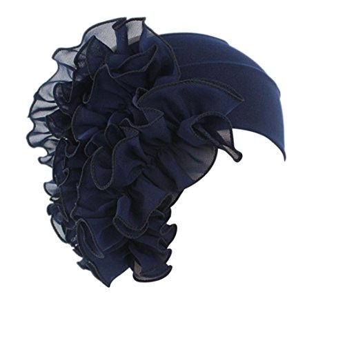 Sunyastor Summer Women Flower Cancer Chemo Hat Beanie Scarf Turban Head Wrap Cap Headband Shower Cap (Navy, One Size)