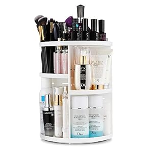 INOVERA (LABEL) Cosmetic Makeup Storage Holder Organizer Adjustable 360 Rotation Box, 23L x 23B x 30H cm. (White…