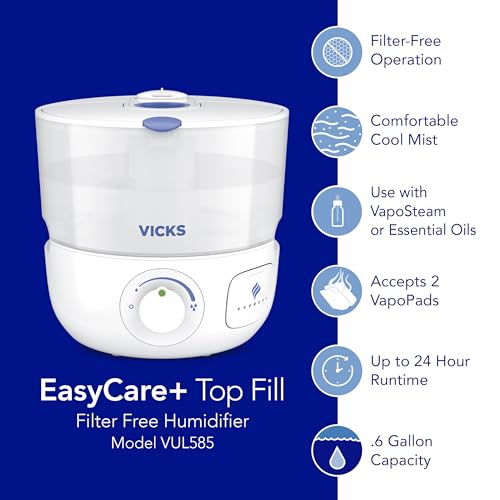 Vicks EasyCare+ Top Fill FilterFree Cool Mist Humidifier, Small Room