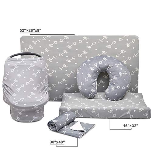 BORITAR Baby Arrow Set(Baby Blanket+Baby Changing Pad Covers+Baby Crib Sheets+Car Seat Cover Canopy+Minky Nursing Pillow Covers) 5Pack