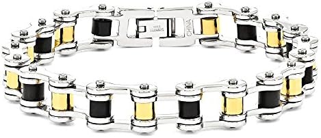 Stainless Steel Yellow Plated Black Rubber 8.75 Inch Bracelet Contemporary Men Link Fashion Jewelry for Dad Mens Gifts for Him