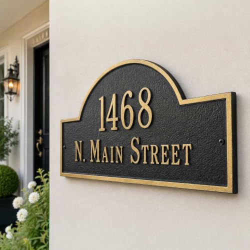 Whitehall Personalized Cast Metal Address Plaque with Arch Top. Made in the