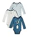 Lamaze Organic Baby Baby Boys 3 Pack Long Sleeve Cotton Bodysuit, Snap Closure, Teal and White Moon and Bear, 24 Months