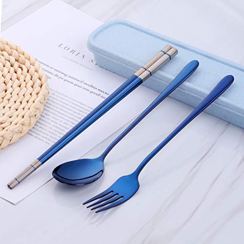 Do Buy 3 PCS Stainless Steel Travel Camping Flatware Set Fork Spoon Chopsticks with Portable Case - Thumbnail 3