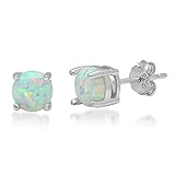 .925 Sterling Silver 6Mm. Round Shape Created Opal Stud Earrings