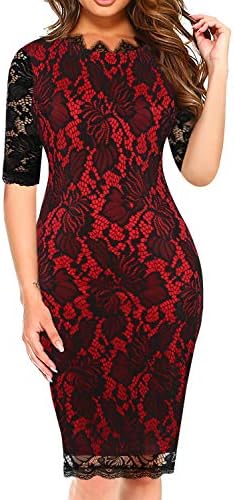 oxiuly Women's Vintage Lace Work Pencil Dress Party Cocktail Midi Dresses OX174