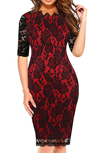 oxiuly Women's Vintage Lace Work Pencil Dress Party Cocktail Midi Dresses OX174