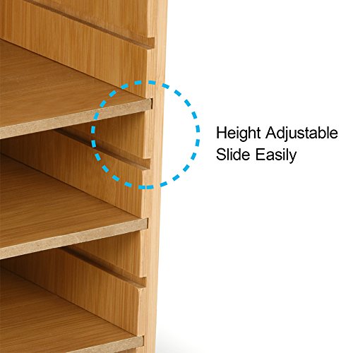Bamboo File Organizer Desk Paper Sorter with 5 Adjustable Shelves Dividers Workspace Organizer with Top Storage Parts