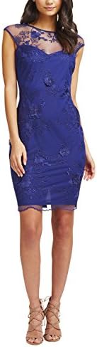 Lipsy Womens Sheer 3d Embroidery Bodycon Dress Short Sleeve Crew Neck Blue 2