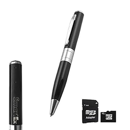 SMARTEX | Stift mit unsichtbarer Spion Kamera + MicroSD 8GB Camcorder Spion Mini Kamera Audio Video, Silber Farbe