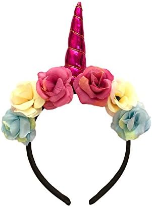 Unicorn Headband Unicorn Birthday Rose Flower Headband Unicorn Party Halloween Animal Ears (Hot Pink)