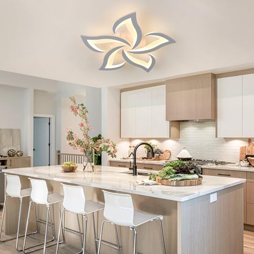 Comely Lampadario LED Soffitto Moderno, 60cm 60W 6750LM Plafoniera LED Soffitto, Fiore Moderna Acrilico Lampada da Soffitto per Camera da Letto, Soggiorno, luce bianca calda 3000K, Bianco