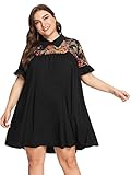 Romwe Women's Plus Size Floral Lace Short Sleeve Summer Beach Swing Tunic Dress