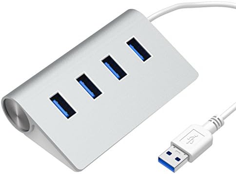 USB Hub with 4 Port USB 3.0 Data Hub for Macbook, Mac Pro / mini, iMac, XPS, Surface Pro, Notebook PC, USB Flash Drives, Mobile HDD, and More(Anodized Alloy, Compact, Lightweight)- Silver