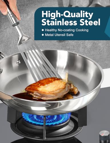 MICHELANGELO 18/10 Stainless Steel Frying Pan Set, 20/24/28cm Steel Frying Pans, Triply Base Stainless Steel Pans Set with Ergonomic Handle, Induction Compatible
