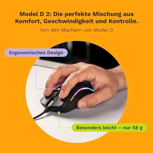 Model D 2 Kabelgebundene Gaming-Maus, 58g, BAMF 2.0, in Schwarz