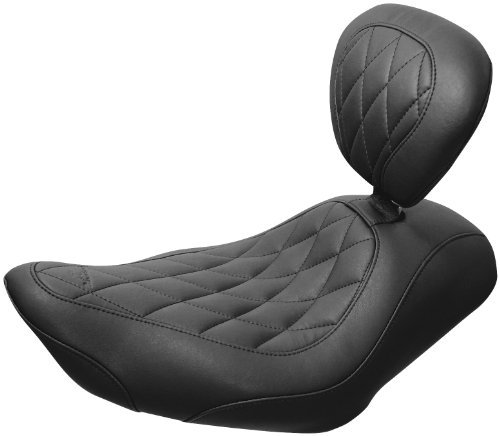 Mustang Black Wide Tripper Solo Seat with Diamond Stitching and Backrest