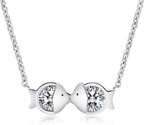 LOSH Kiss Fish Stainless Steel Necklace Charm Pendents for women girls (Silver)