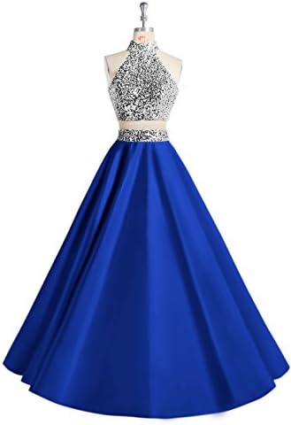 Women Two Piece Prom Dress Beaded Long Party Gowns Evening Dresses