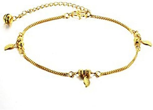 18K Gold Pated Cute Small Dangle Leaf Anklet,Women Girl Foot Jewelry Barefoot Sandal Beach Chain Ankle
