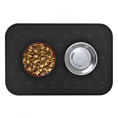 SmithBuilt 19" x 12" Dog Food Mat - Waterproof Non-Slip FDA-Grade Silicone Cat Pet Bowl Feeding Placemat - Black