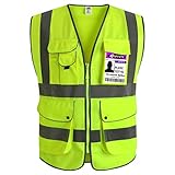 JKSafety 9 Pockets Class 2 High Visibility Zipper Front Safety Vest With Reflective Strips, Yellow Meets ANSI/ISEA Standards (Large)