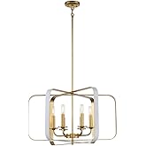 Minka Lavery 1216-706 Aureum Modern Rectangular Metal Band Pendant, 6-Light 360 Total Watts, Matte White with Honey Gold, 28"