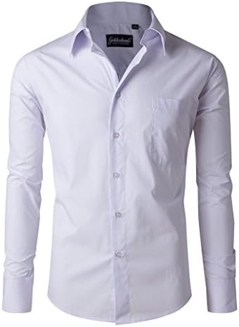 Goldenland Men's Long Sleeve Non-Iron Solid Collar Regular Fit Dress Shirt 42-170 white