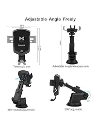Qi Cargador de coche inalámbrico Soporte Sunvook Coche cargador inalámbrico Sujeción automática Cargador de coche inalámbrico rápido de 10W de potencia para iPhone 8 8P 7 7P X Xs Max, Samsung Galaxy S10 S10 + S9 Note 9 8 7 5 Cargador para
