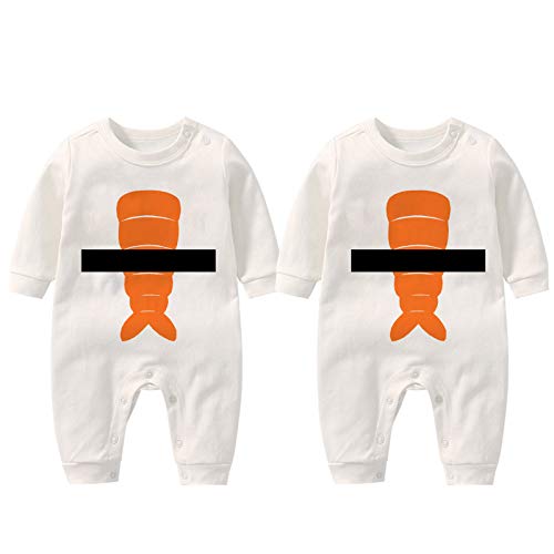 AOUYOA Baby Twins Body Regalo Ragazzo Abbigliamento Yummz Ketchup Senape Baby Shower Set Baby Twins Abiti, Sushi lungo bianco, 1 mese