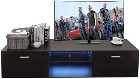 Holarose Modern LED TV Cabinet - Nordic Style TV Stand with Contemporary TV Entertainment Center, for Living Room Storage Furniture (Black 2)