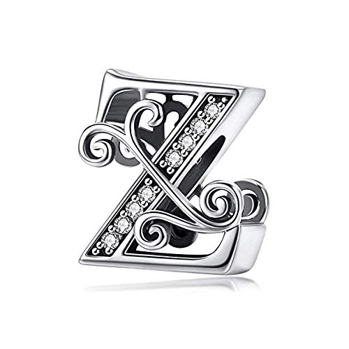 Genuine 925 Sterling Silver Initial A-Z Alphabet Bead 26 Letter Charms for Pandora Bracelet Jewellery (Z)